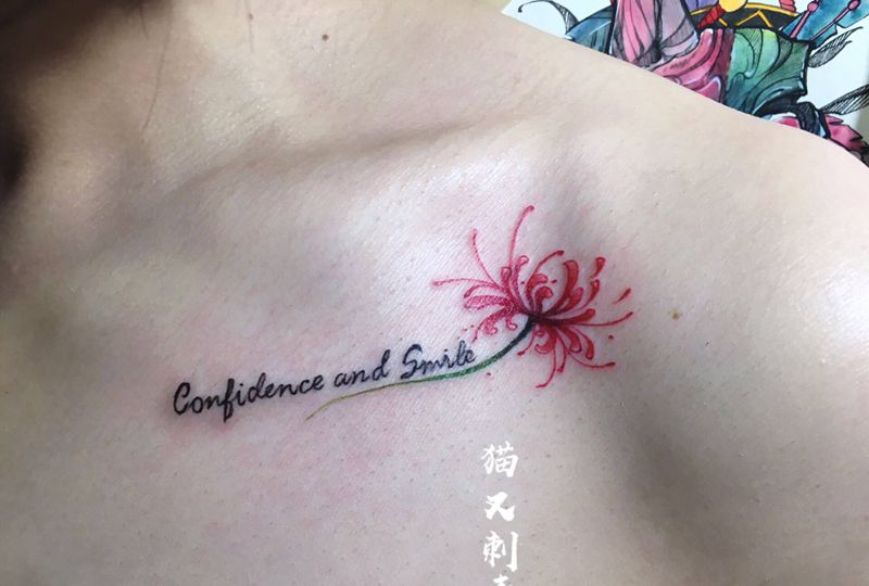 彼岸花纹身图片_颈部水彩纹身图案