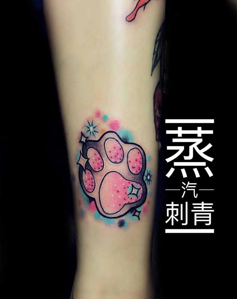猫爪纹身图片_腿部New School纹身图案