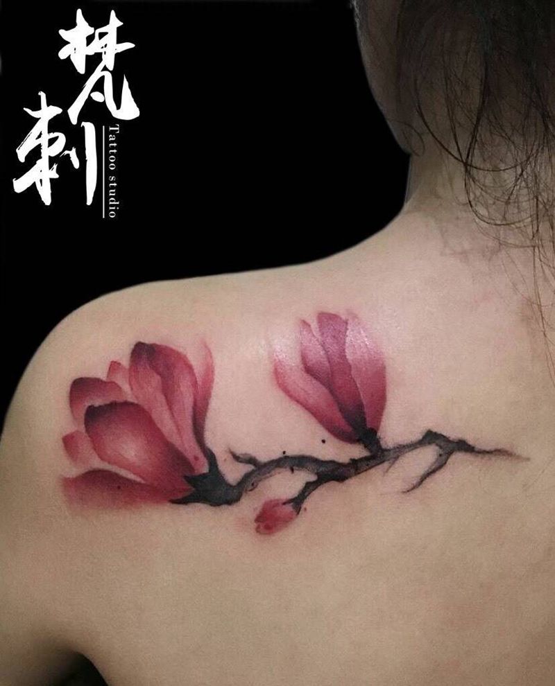 水墨玉兰花纹身图片