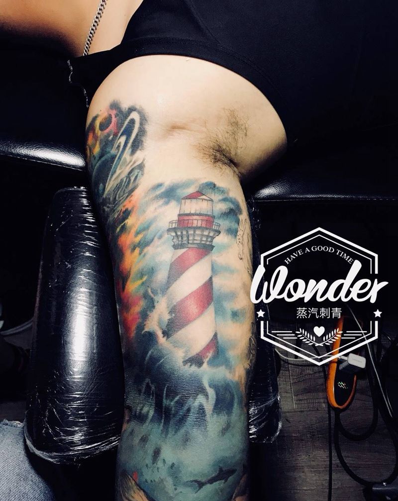 彩色花臂未完纹身图片