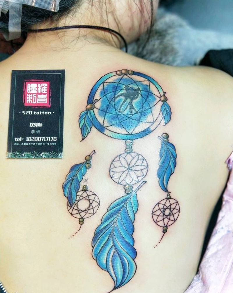 捕梦网纹身图片_肩部清新静物原创水彩成品手稿纹身图案