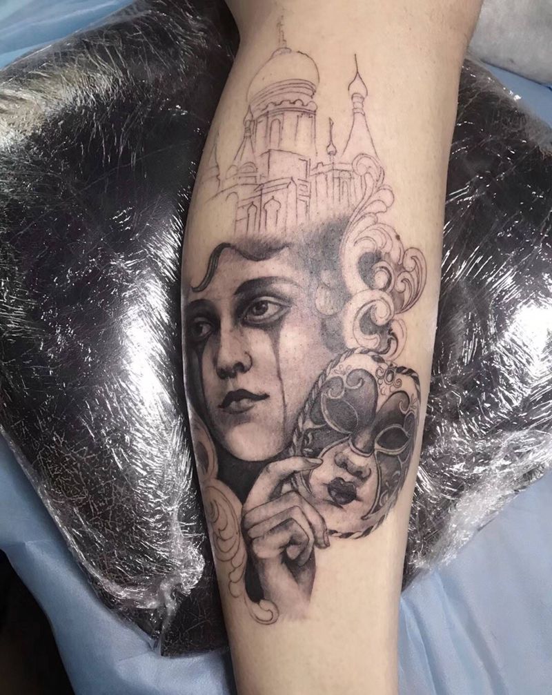 面具下的哭泣者未完成纹身图片