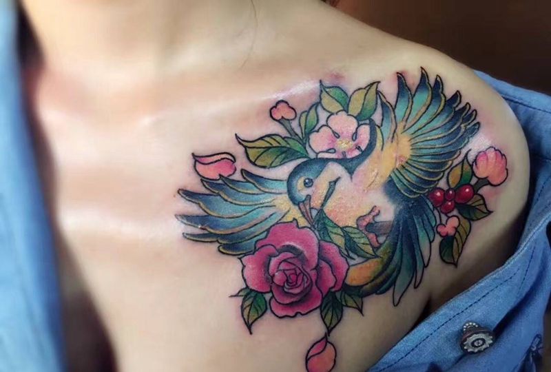 New school小鸟纹身图片