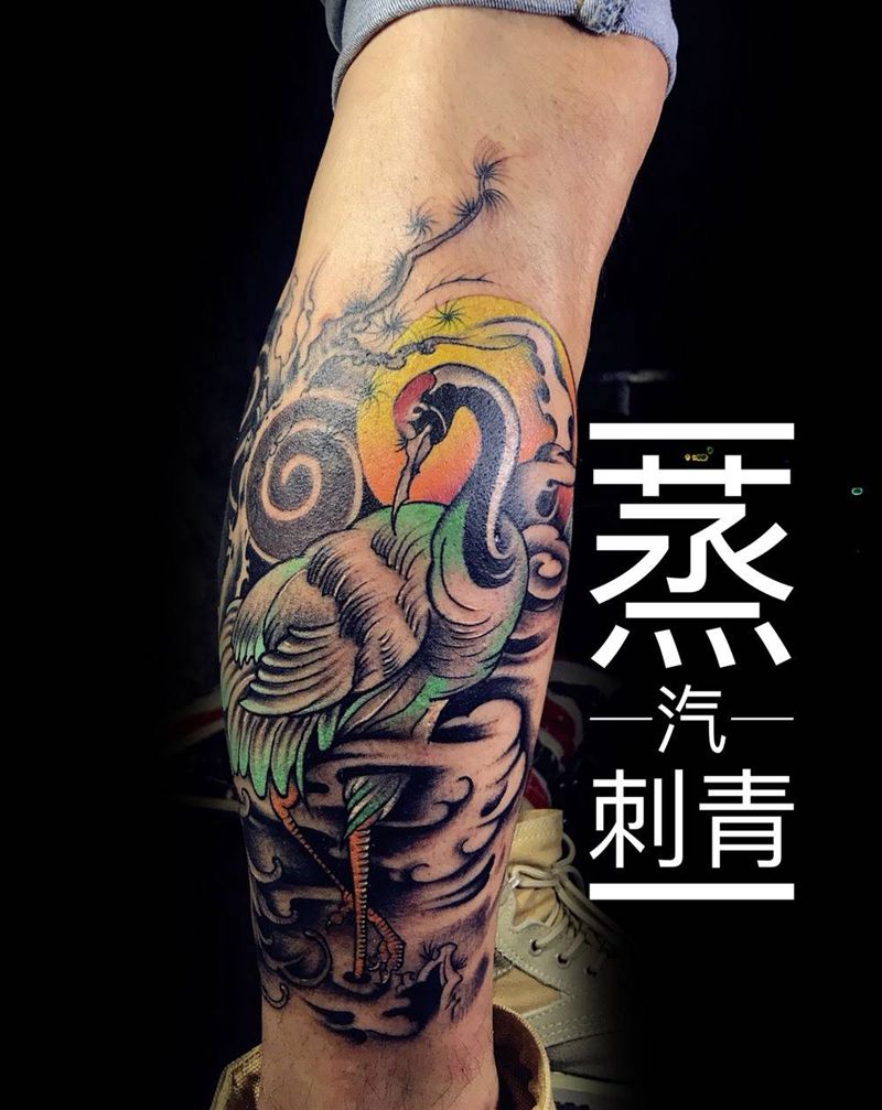 仙鹤纹身图片_新传统纹身图案