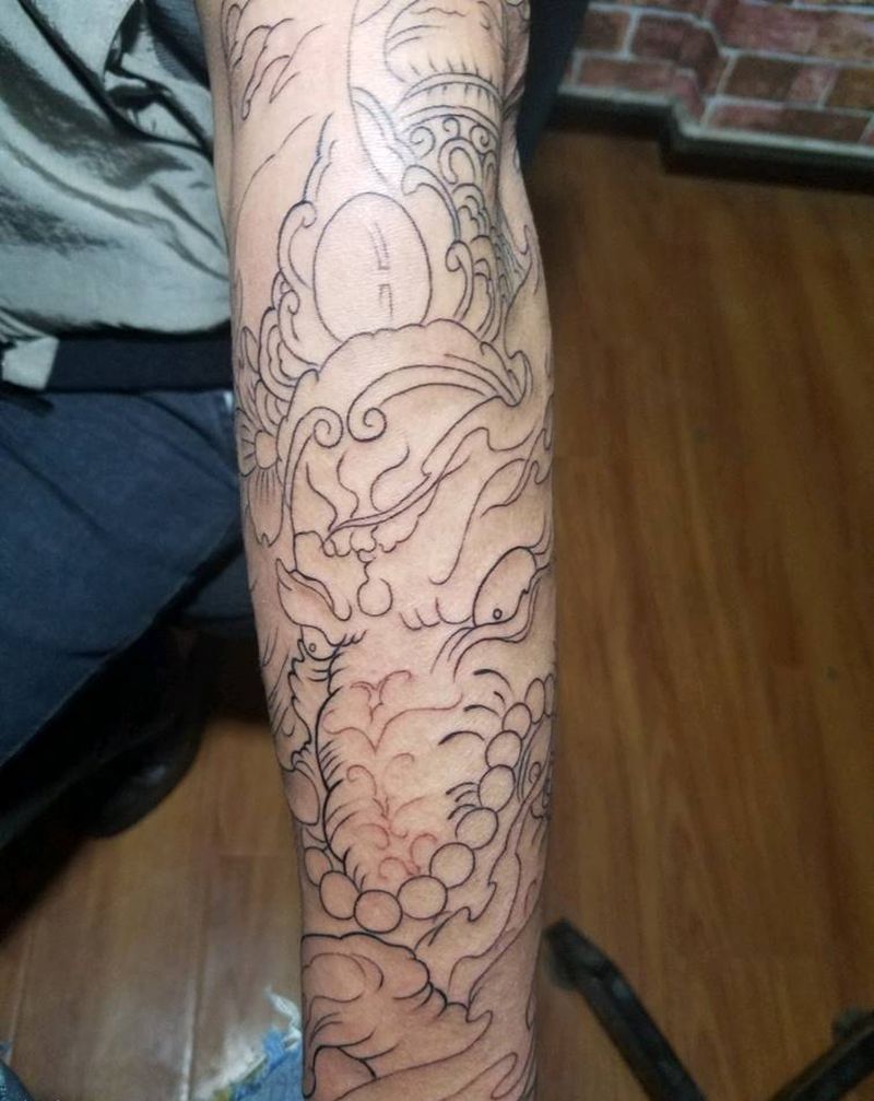 花臂线条纹身图片