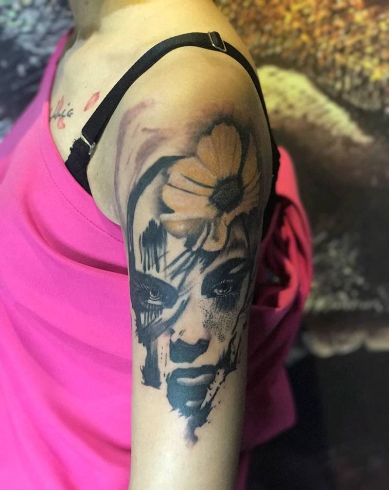 写实作品纹身图片_手部手臂水墨水彩纹身图案