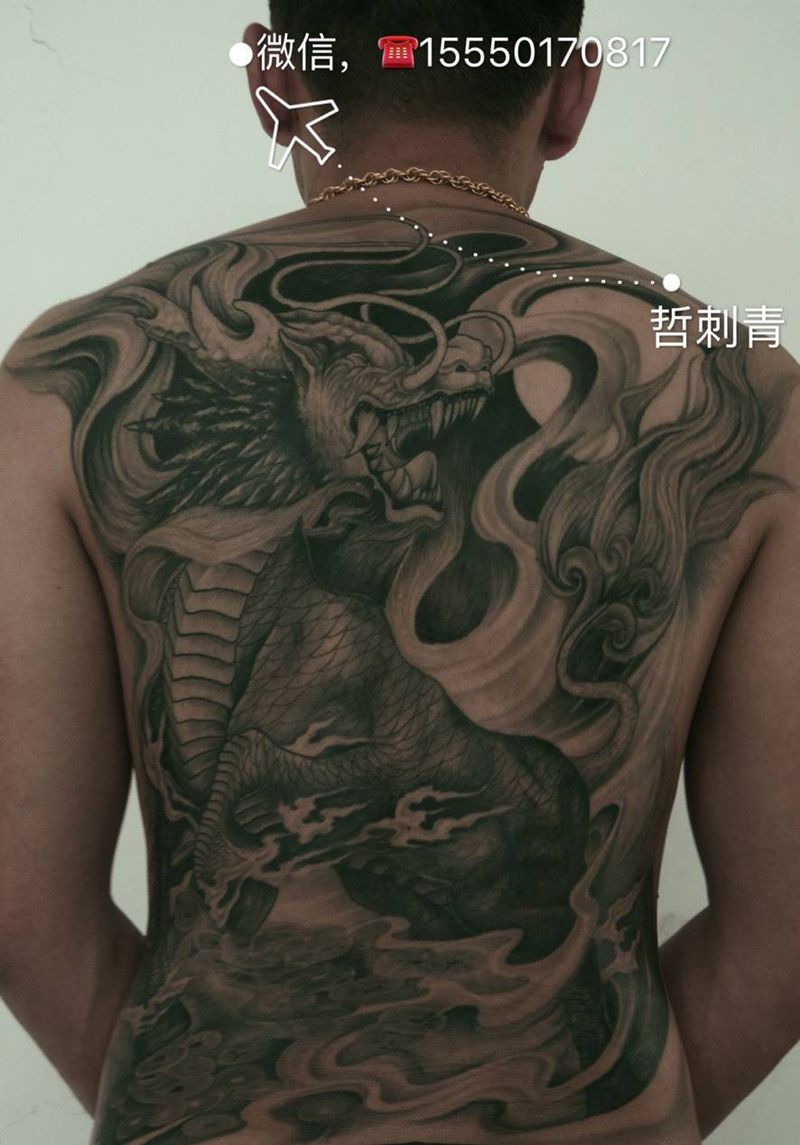 满背，花臂，纹身图片_成品手臂脚部背部传统动物纹身图案