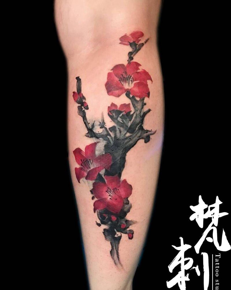 水墨攀枝花遮盖纹身图片