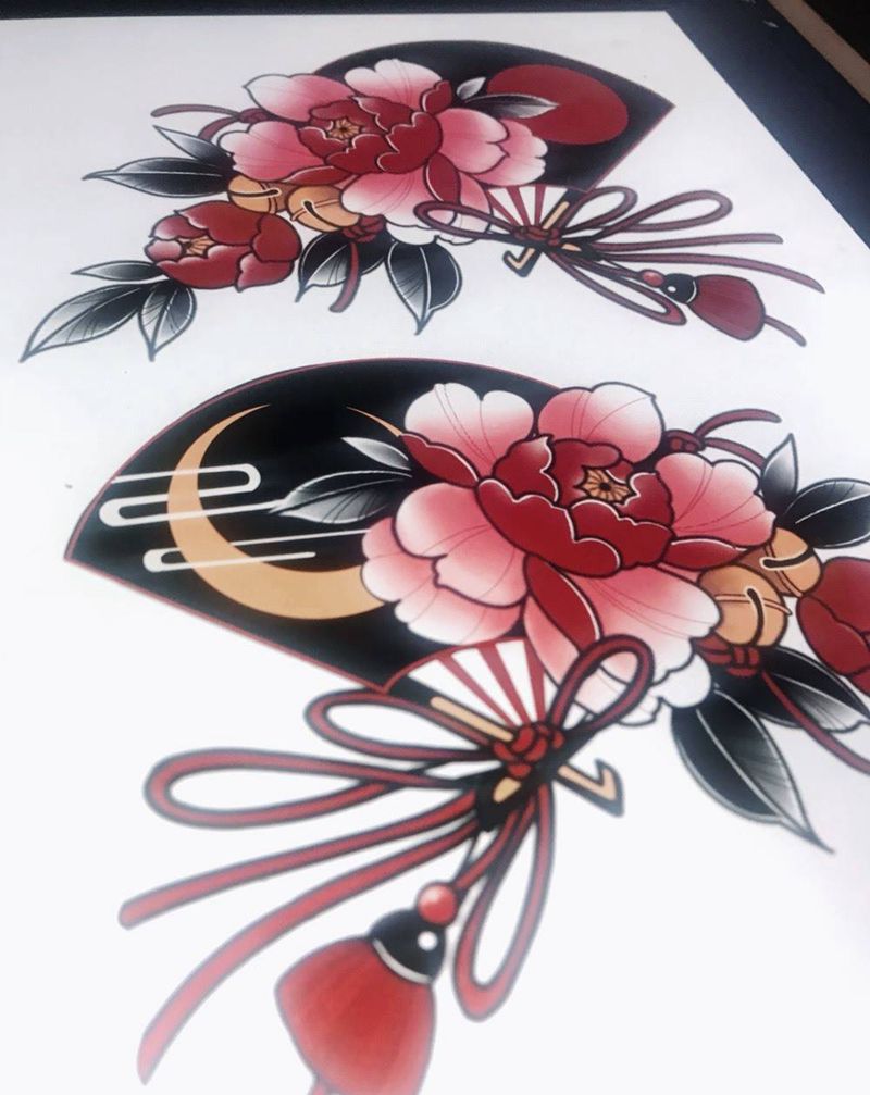 原创肩花手稿纹身图片