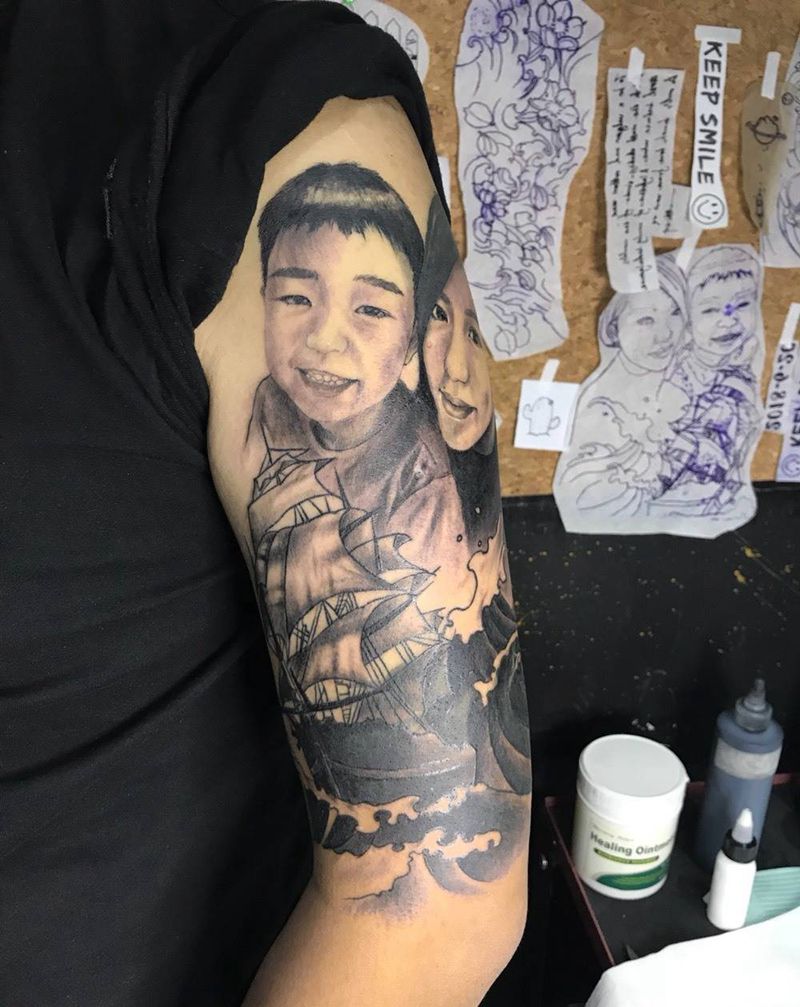 还没下红的肖像遮盖纹身图片