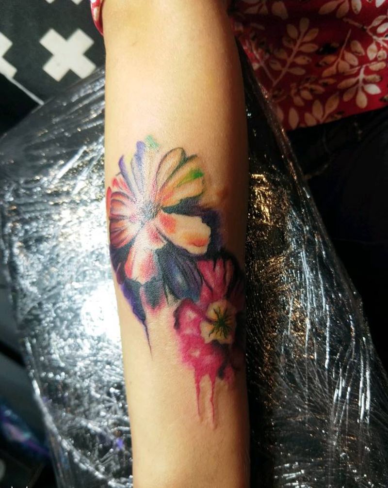格桑梅朵纹身图片_手臂手部清新植物水彩成品纹身图案
