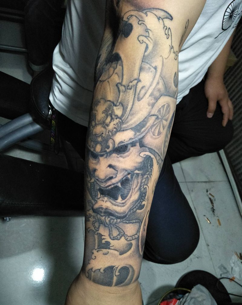 猴子，鬼武士纹身图片_手臂手部新传统纹身图案