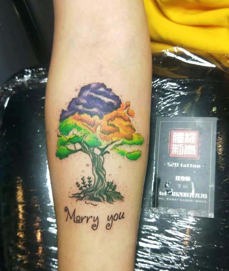 水彩生命树纹身图片_手臂手部清新植物水彩成品纹身图案