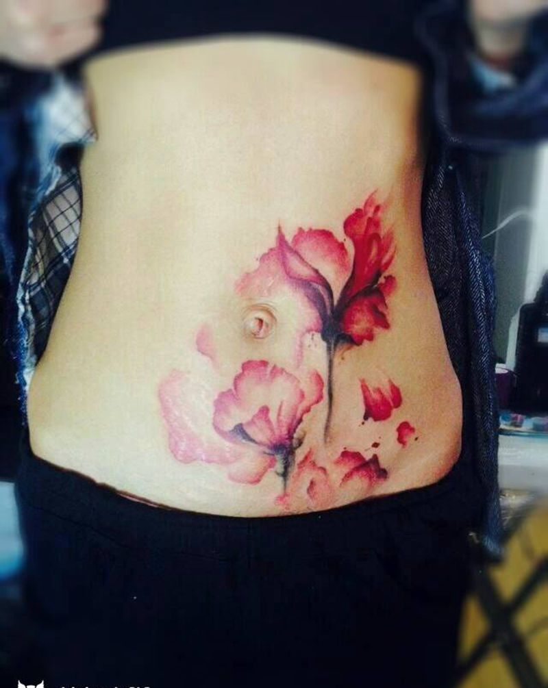 泼墨花纹身图片