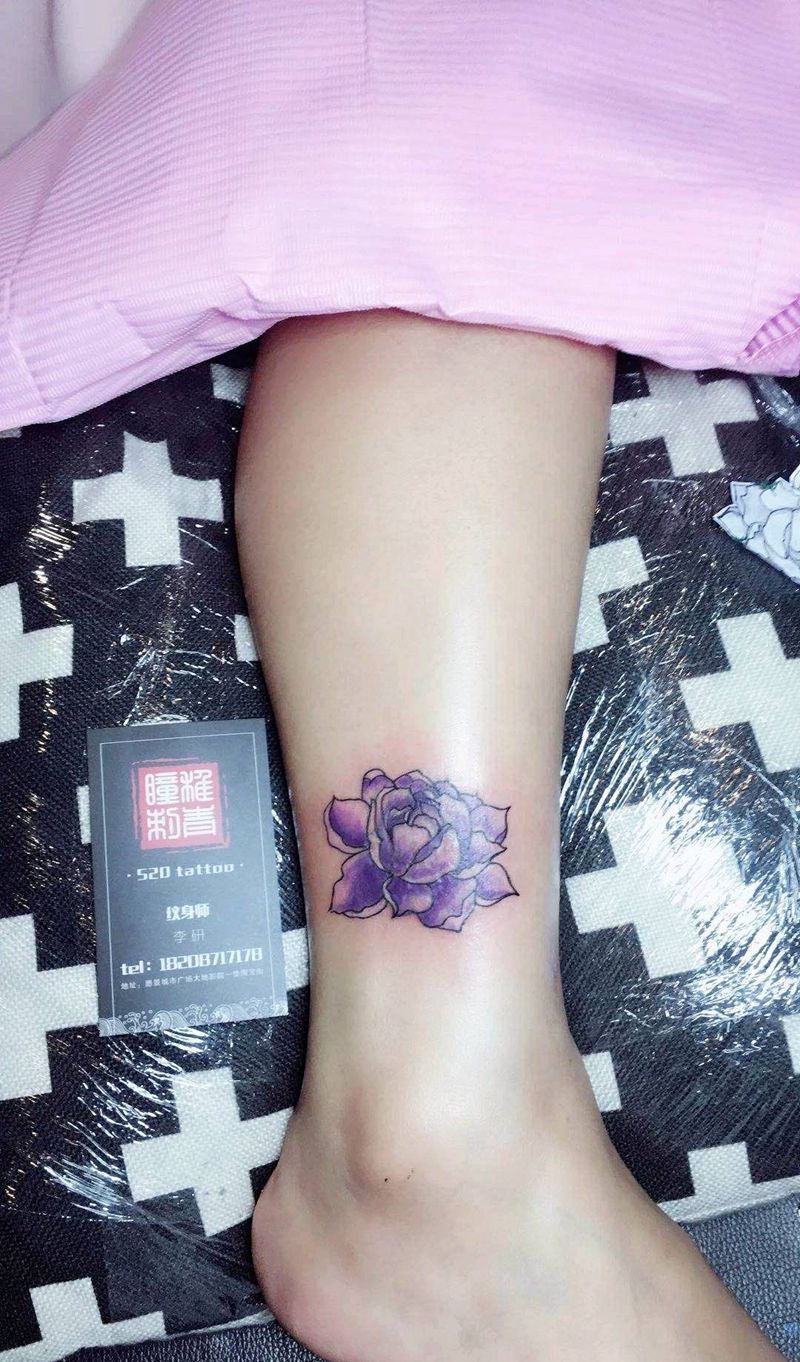芍药纹身图片_脚部清新成品手稿纹身图案