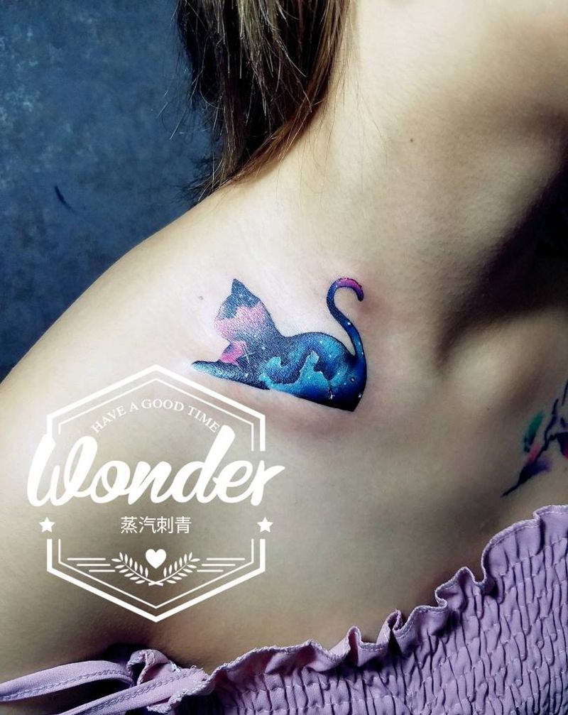 星空小猫遮盖纹身图片