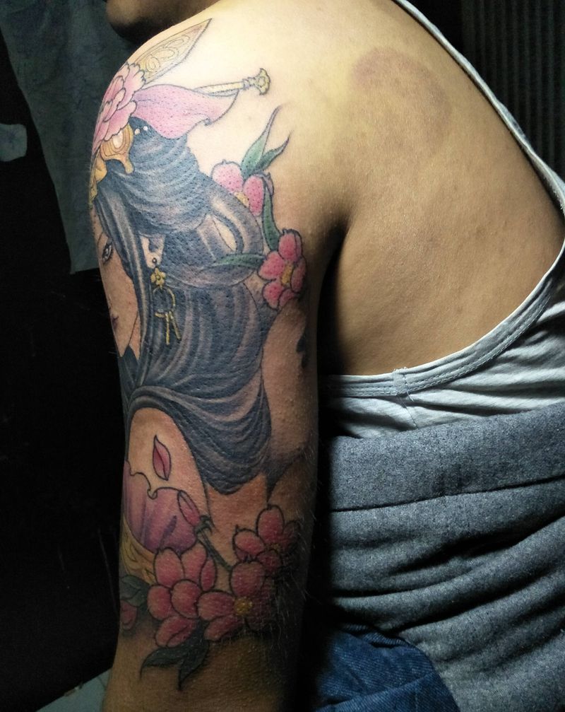 艺伎纹身图片_手臂新传统纹身图案