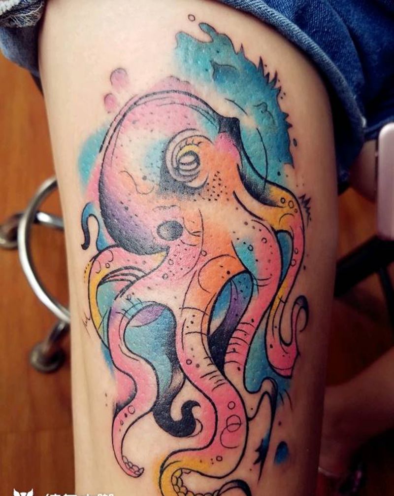 彩色章鱼纹身图片