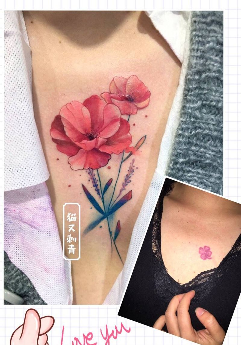 原创罂粟花遮盖纹身图片