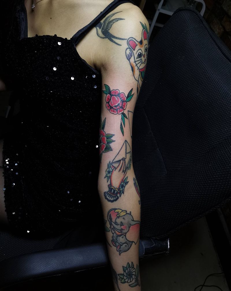 花臂拼接纹身图片_New SchoolOld School纹身图案