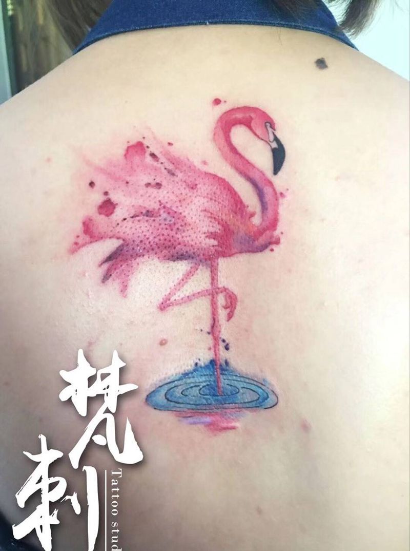 水彩火烈鸟纹身图片