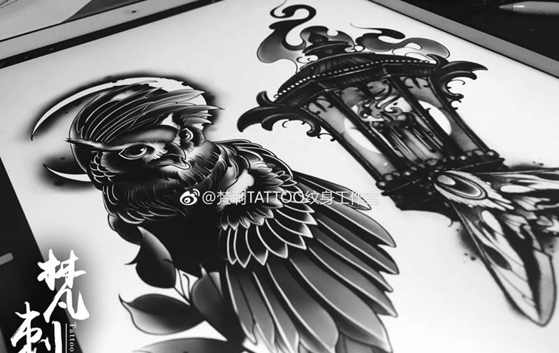 猫头鹰遮盖纹身图片