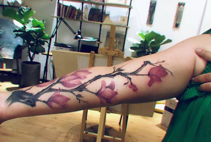 恢复后的玉兰花！纹身图片