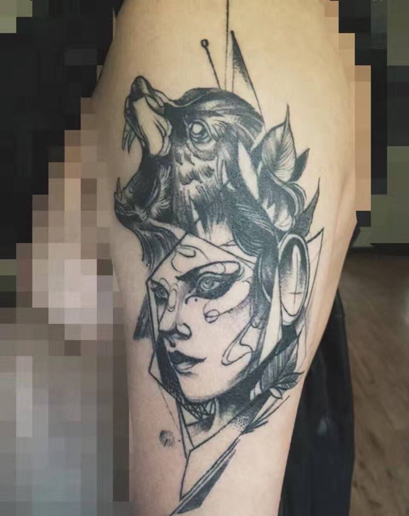 狼头女纹身图片