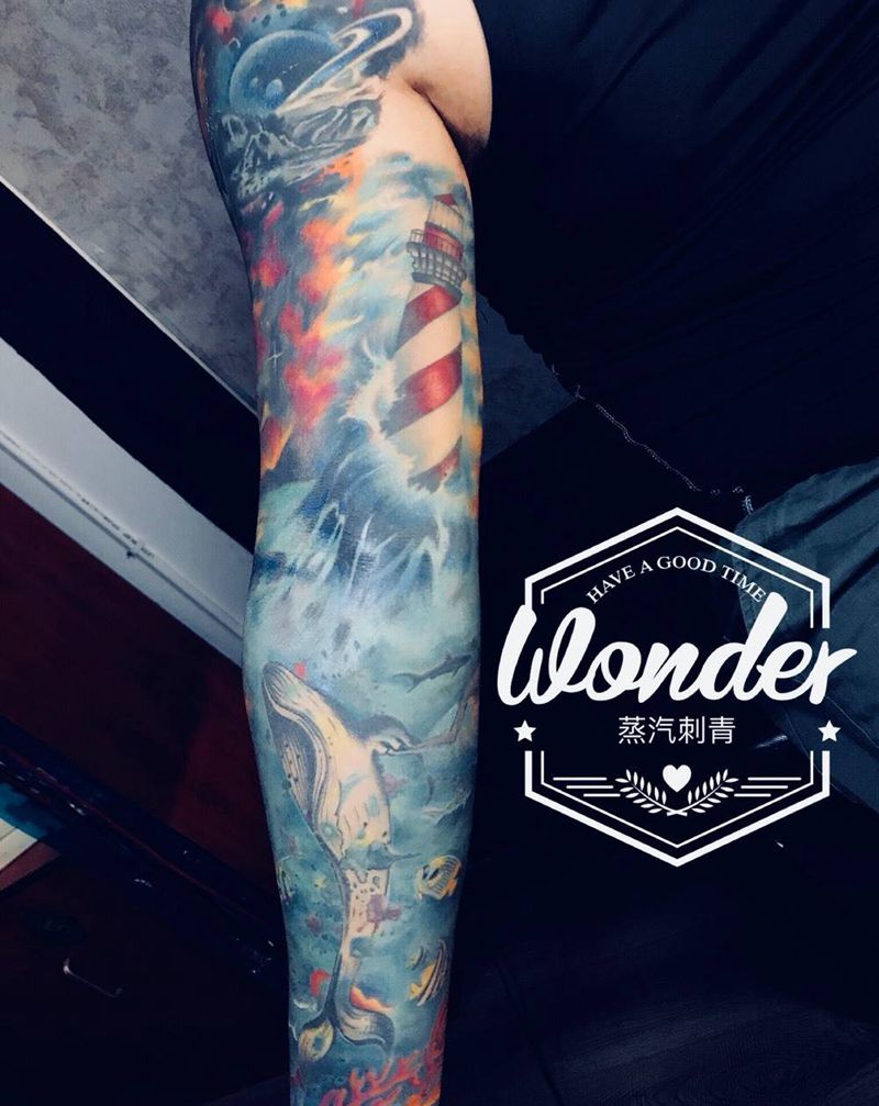 彩色花臂纹身图片