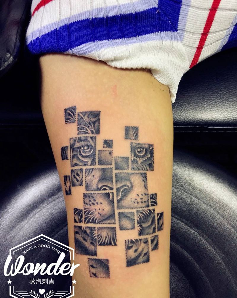 分格老虎纹身图片