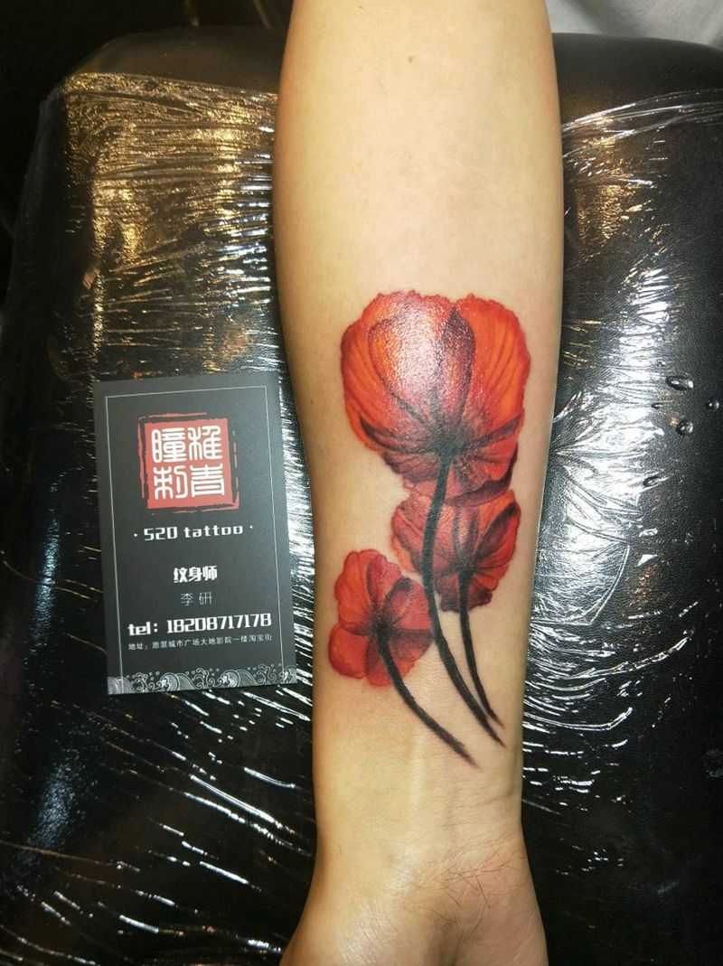 罂粟纹身图片_手臂手部清新植物成品纹身图案