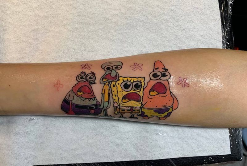 海绵宝宝纹身图片_手臂纹身图案