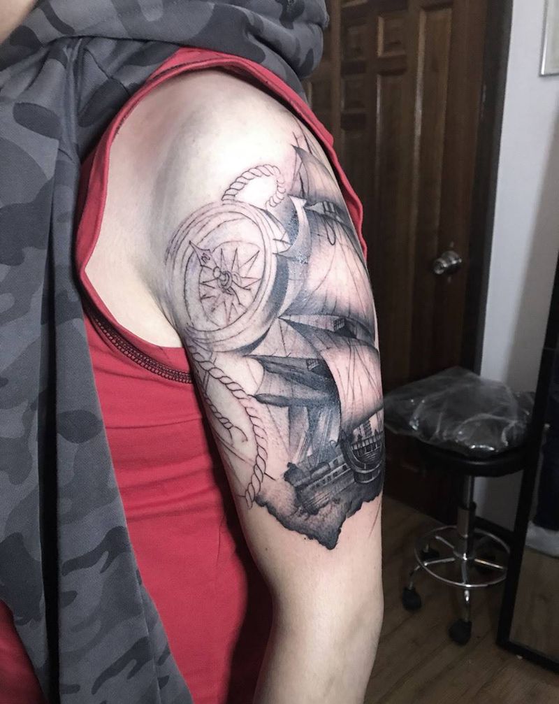 帆船，未完纹身图片