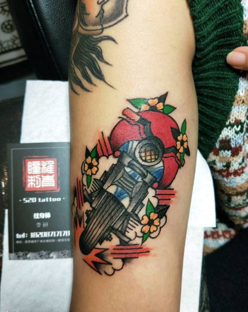 school 机车纹身图片_手臂Old School纹身图案