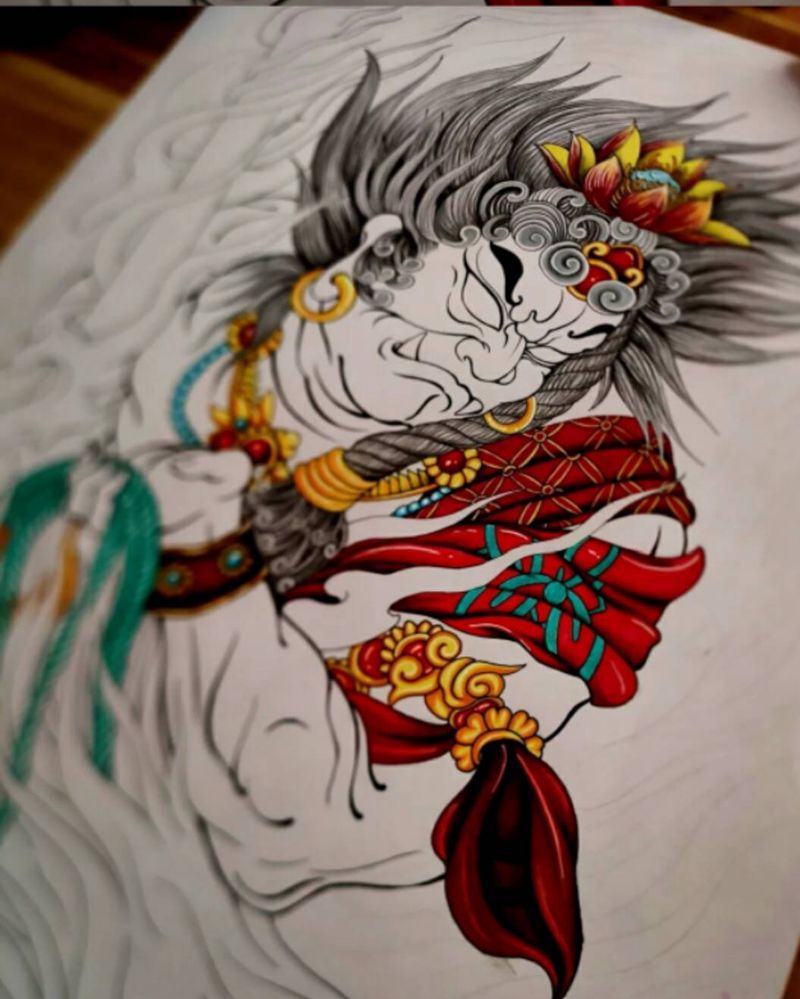 不动明王手槁纹身图片_腿部手臂新传统纹身图案