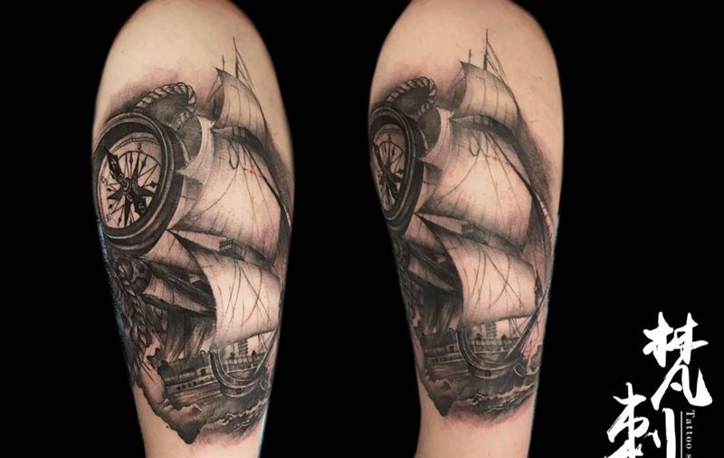帆船纹身图片
