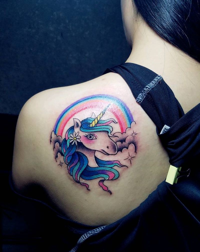 彩色独角兽纹身图片