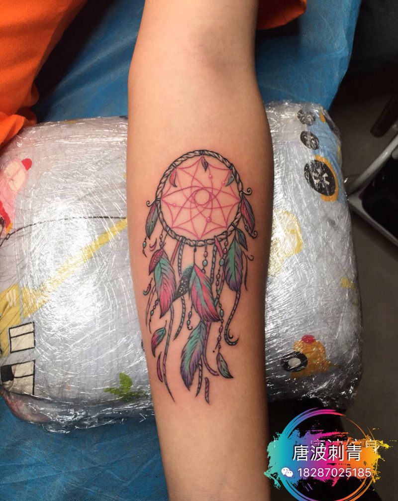 捕梦网纹身图片_手臂水彩纹身图案