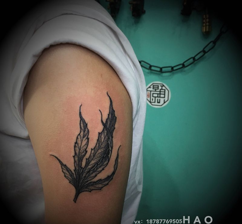 大麻叶纹身图片_手臂点刺纹身图案