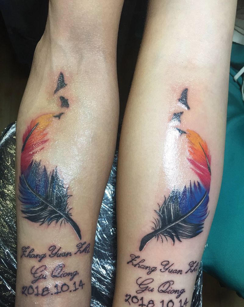 羽毛纹身图片_手臂纹身图案
