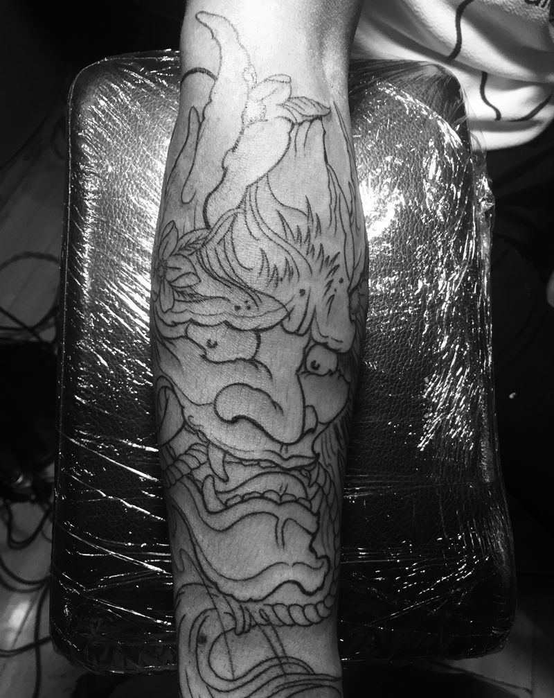 般若线条纹身图片_手臂新传统纹身图案