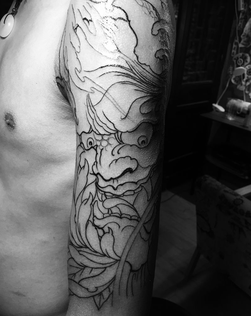 般若线条纹身图片_手臂新传统纹身图案