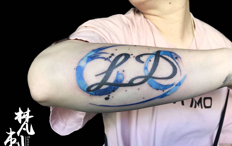 巨蟹水彩纹身图片_手臂水彩星座纹身图案