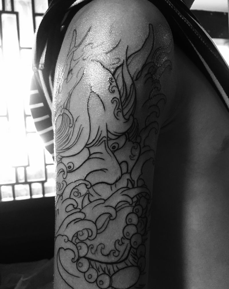 般若线条纹身图片_手臂新传统纹身图案