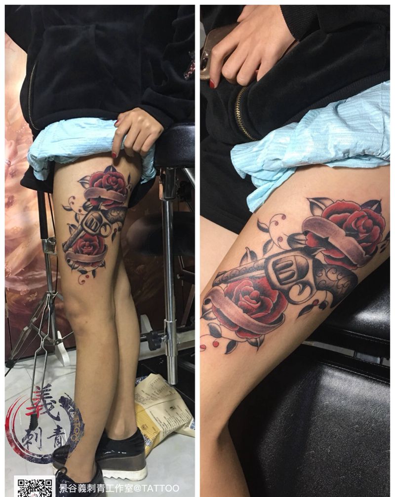 欧美枪花纹身图片