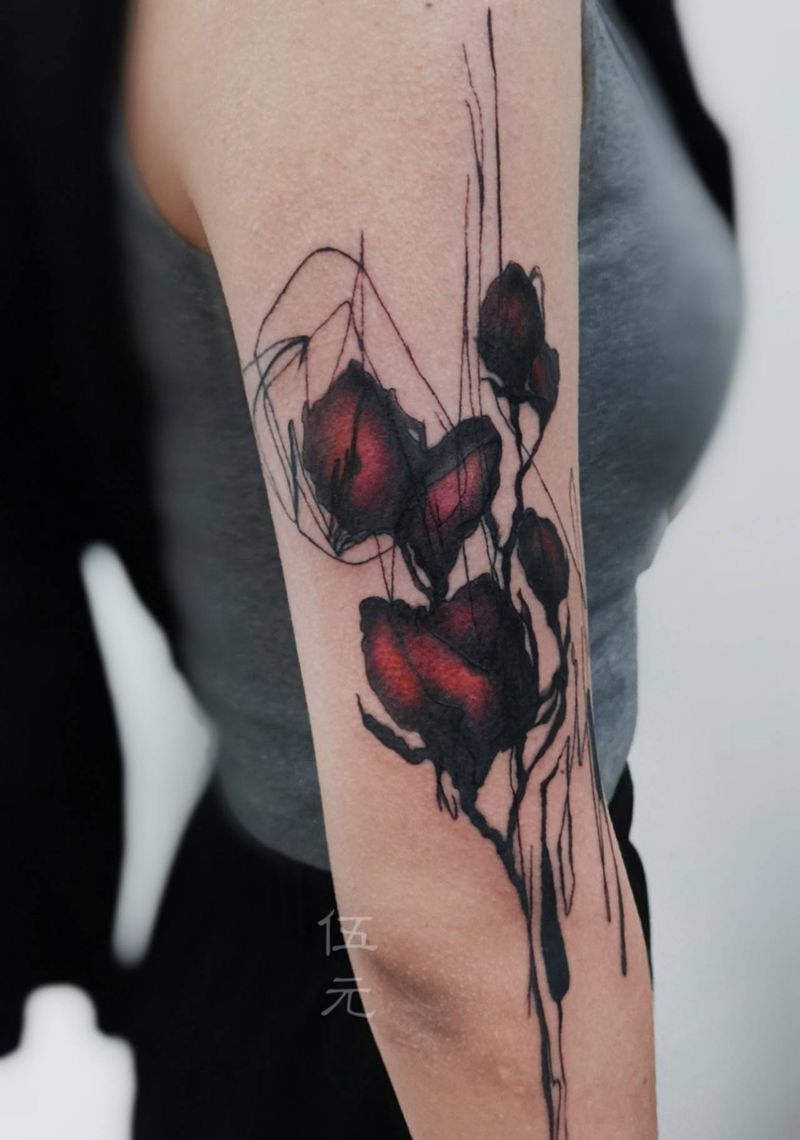 抽象遮盖纹身图片_手臂水彩水墨遮盖纹身图案