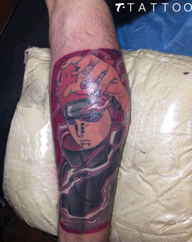 佩恩纹身图片_腿部New School纹身图案