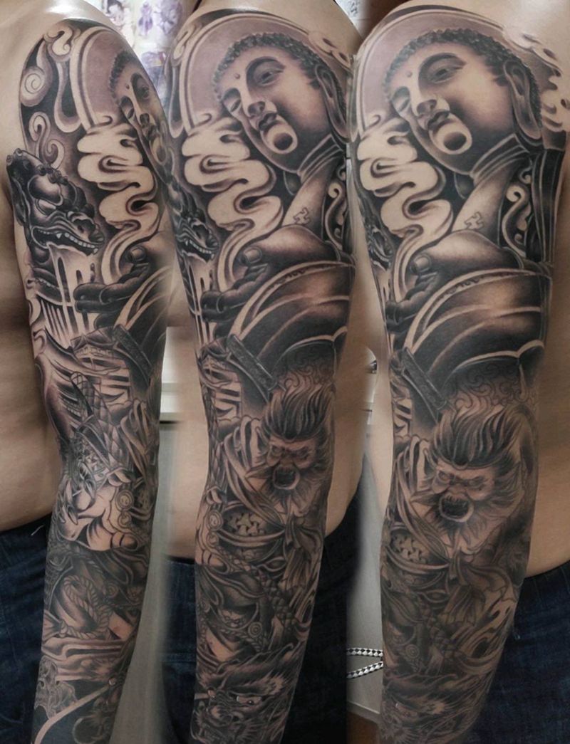 如来斗战胜佛纹身图片_手臂新传统纹身图案