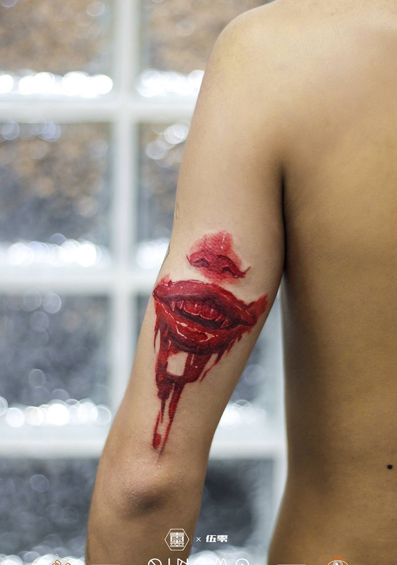 blood纹身图片_手臂水彩纹身图案