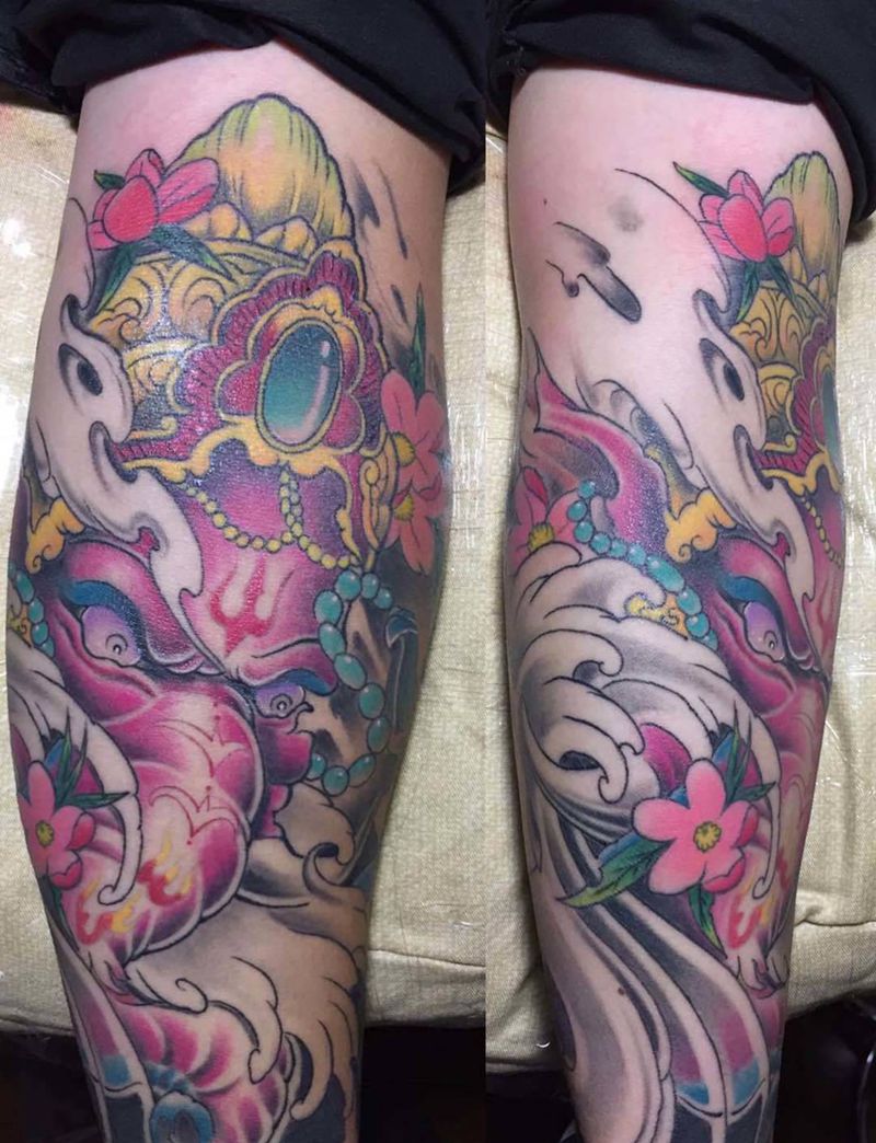 象神纹身图片_手臂新传统纹身图案